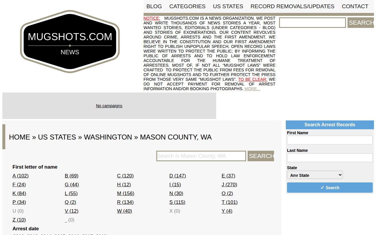 Mason County unofficial third-party booking-record listing context