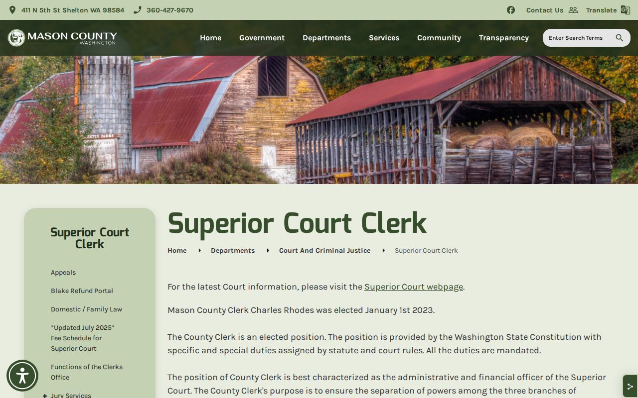 Mason County Superior Court Clerk court-record access page